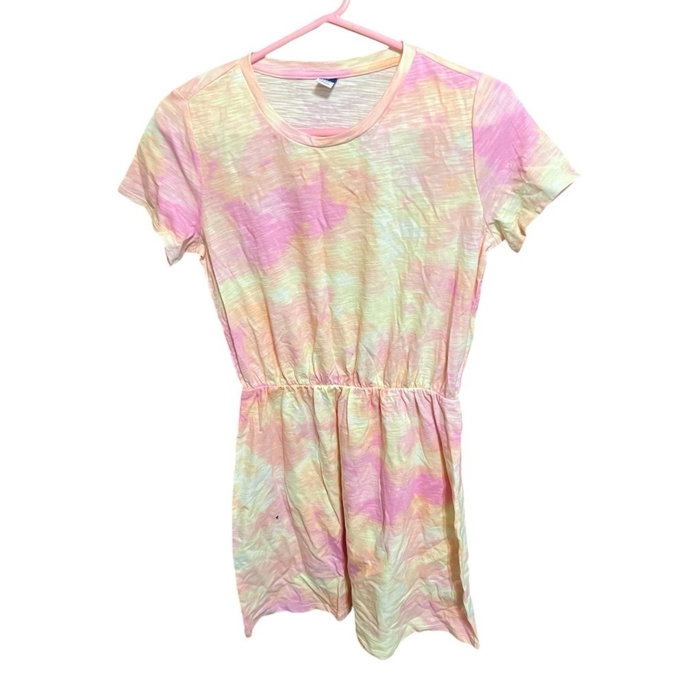 Old Navy Women's Dress Size Small Tall Short Sleeve Pink Orange Elastic Waist - Picture 2 of 2